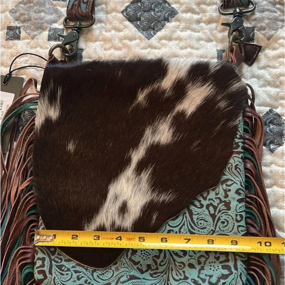 Myra Bag Brown and Turquoise Crossbody with Fringe - Picture 7 of 7